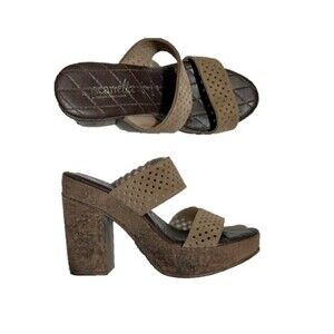 Toscanella shoes Women 10 brown Italian eyelet strap cork chunky heels Retro Y2K